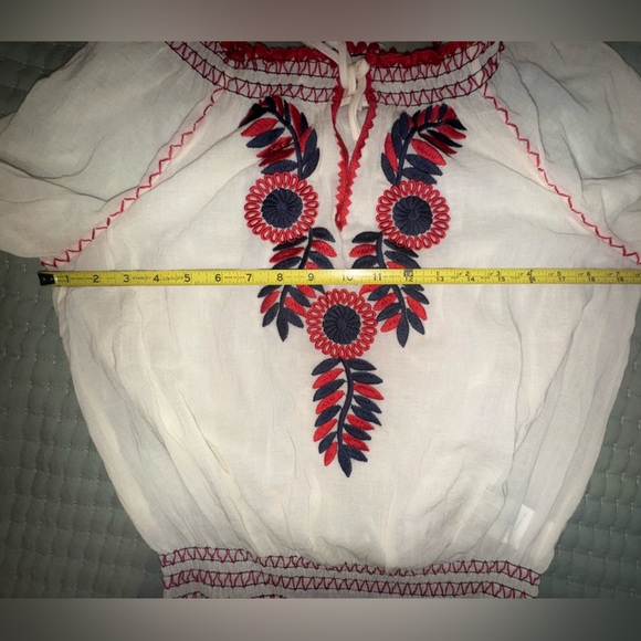 Tory Burch Blouse Mari Top Off/On Shoulder Floral Boho Peasant Sz XS EUC - Picture 4 of 11